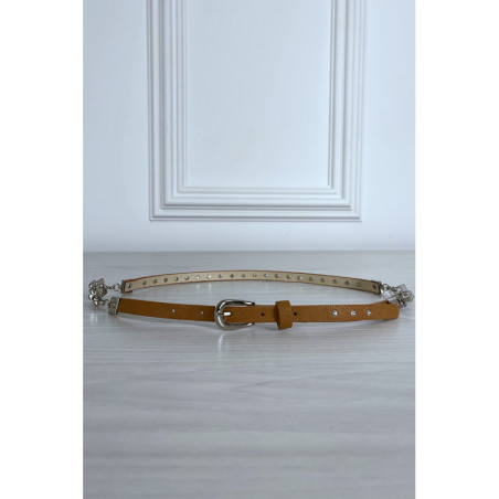 Fine ceinture camel avec accessoire et strass