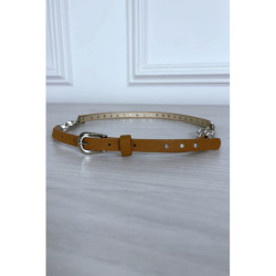 Fine ceinture camel avec accessoire et strass