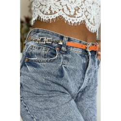 Fine ceinture orange avec accessoire et strass