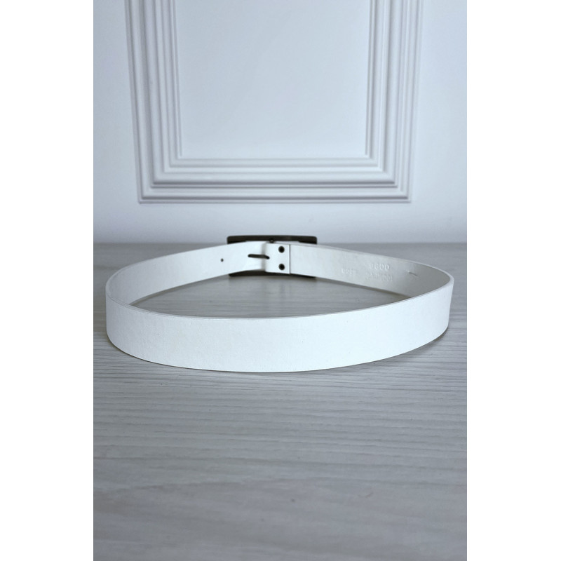 Ceinture blanche en simili avec boucle cuivré rectangle