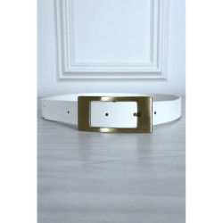 Ceinture blanche en simili avec boucle cuivré rectangle
