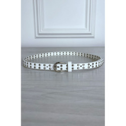 Fine ceinture blanche en simili clouté
