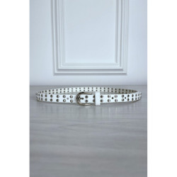 Fine ceinture blanche en simili clouté