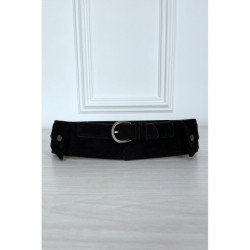 Ceinture noire en suédine avec pochette intégré sur les côtés