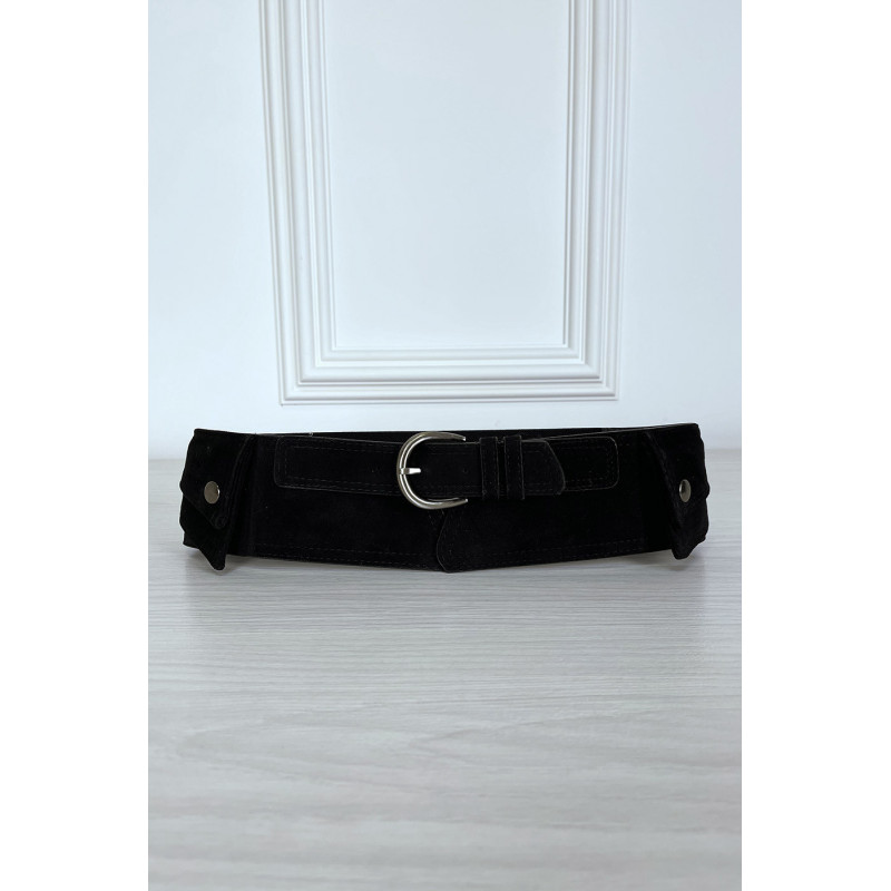 Ceinture noire en suédine avec pochette intégré sur les côtés