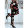 Pantalon fluide noir à motif floral B-11