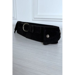Ceinture noire en suédine avec pochette intégré sur les côtés