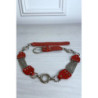 Ceinture rouge en simili avec chêne et accessoire argenté