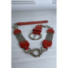Ceinture rouge en simili avec chêne et accessoire argenté