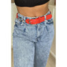 Ceinture rouge en simili avec chêne et accessoire argenté