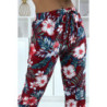 Pantalon fluide bordeaux à motif floral a-45