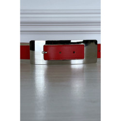Ceinture rouge fine à longue boucle rectangulaire