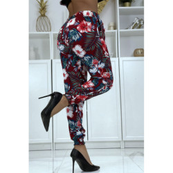 Pantalon fluide bordeaux à motif floral a-45
