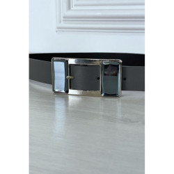 Ceinture grise à boucle rectangulaire à gros strass en verre