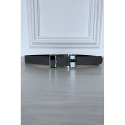 Ceinture grise à boucle rectangulaire à gros strass en verre