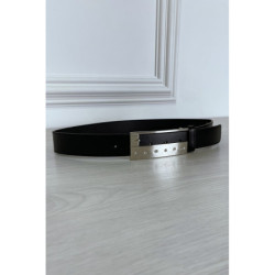 Ceinture noire fine à boucle rectangulaire à strass