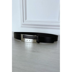 Ceinture noire fine à boucle rectangulaire à strass