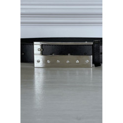 Ceinture noire fine à boucle rectangulaire à strass