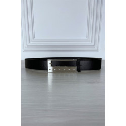 Ceinture noire fine à boucle rectangulaire à strass