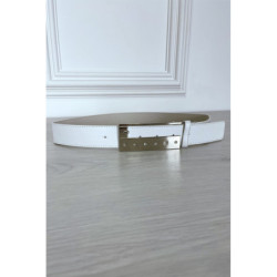 Ceinture blanche fine à boucle rectangulaire à strass
