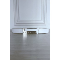 Ceinture blanche fine à boucle rectangulaire à strass