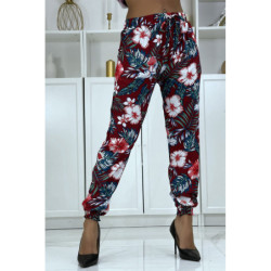 Pantalon fluide bordeaux à motif floral a-45