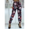 Pantalon fluide bordeaux à motif floral a-45
