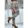 Pantalon fluide rose à motif floral a-14