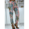 Pantalon fluide rose à motif floral a-14
