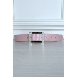 Ceinture simili rose avec boucle rectangle à strass