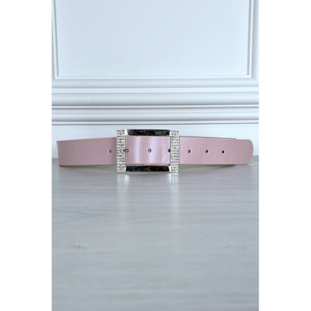 Ceinture simili rose avec boucle rectangle à strass