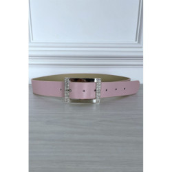 Ceinture simili rose avec boucle rectangle à strass