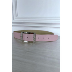 Ceinture simili rose avec boucle rectangle à strass