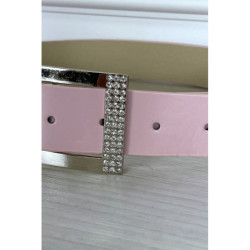Ceinture simili rose avec boucle rectangle à strass