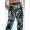 Pantalon fluide marine à motif floral a-14