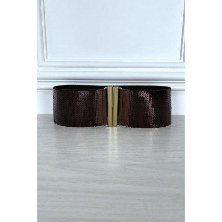 Ceinture élastique marron à sequins