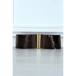 Ceinture élastique marron à sequins