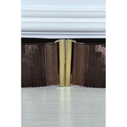 Ceinture élastique marron à sequins