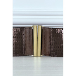 Ceinture élastique marron à sequins