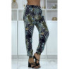Pantalon fluide marine à motif floral a-14