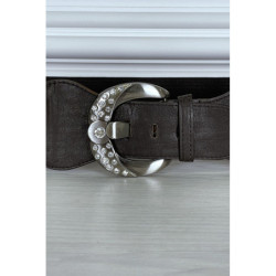 Ceinture marron élastique à boucle brillante