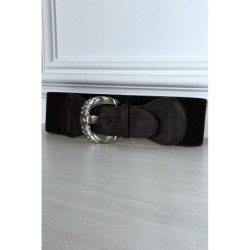 Ceinture marron élastique à boucle brillante