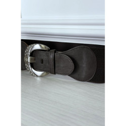Ceinture marron élastique à boucle brillante