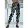 Pantalon fluide marine à motif floral a-14