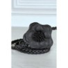 Ceinture tressée noire en simili avec fleur