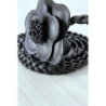 Ceinture tressée noire en simili avec fleur