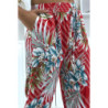 Pantalon fluide rouge à motif floral a-14