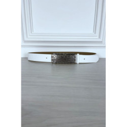 Ceinture blanche fine avec boucle rectangle