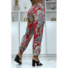 Pantalon fluide rouge à motif floral a-14