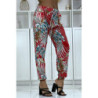 Pantalon fluide rouge à motif floral a-14